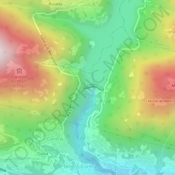 Carte topographique Diga di Contra, altitude, relief