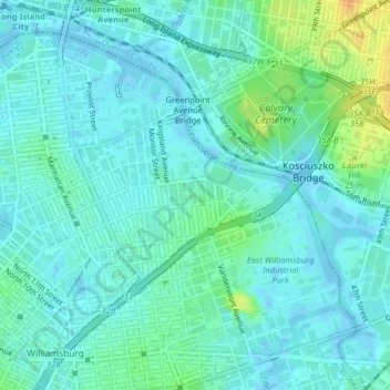 Carte topographique Newtown Creek, altitude, relief