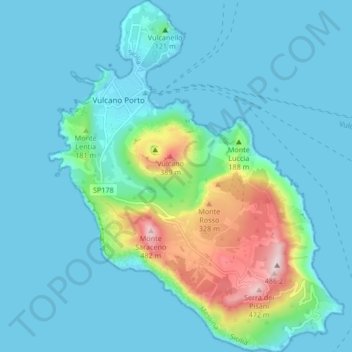 Carte topographique Isola di Vulcano, altitude, relief
