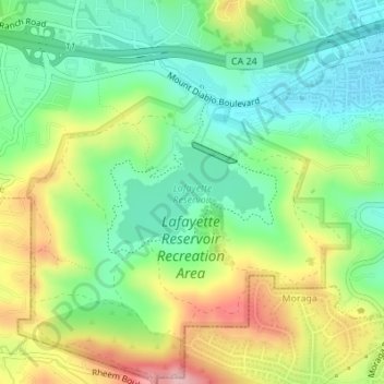 Carte topographique Lafayette Reservoir, altitude, relief