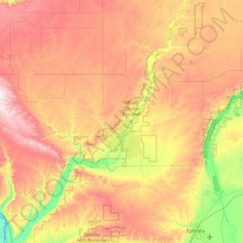 Carte topographique Moses Coulee, altitude, relief