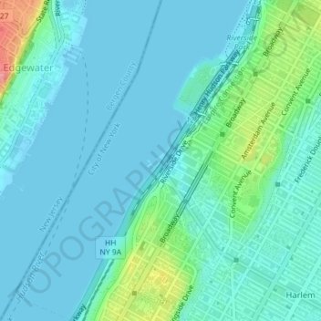 Carte topographique West Harlem Piers Park, altitude, relief