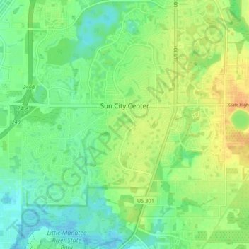 Carte topographique Sun City Center, altitude, relief
