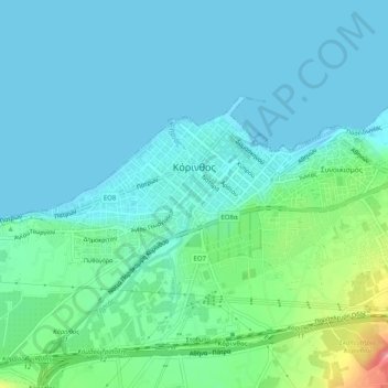 Carte topographique Corinthe, altitude, relief