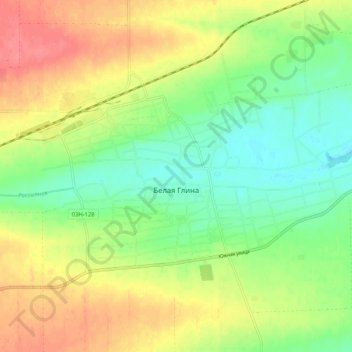 Carte topographique Belaya Glina, altitude, relief