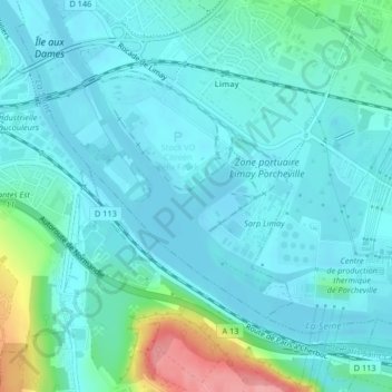 Carte topographique Port de Limay-Porcheville, altitude, relief