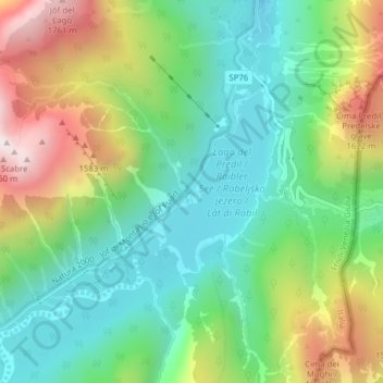 Carte topographique Forte del Lago Predil, altitude, relief