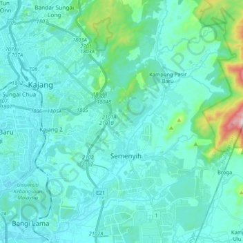 Carte topographique Semenyih River, altitude, relief
