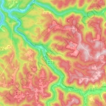 Carte topographique Cherry River, altitude, relief