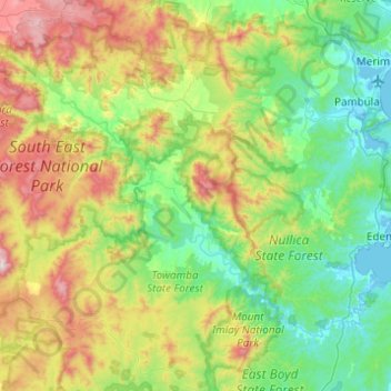 Carte topographique Towamba River, altitude, relief