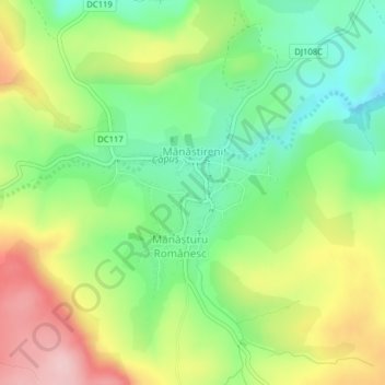 Carte topographique Mănăstireni, altitude, relief