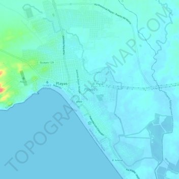Carte topographique Playas, altitude, relief