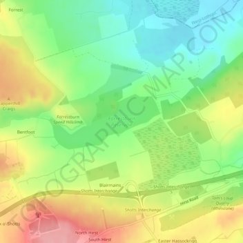 Carte topographique Forrestburn Reservoir, altitude, relief