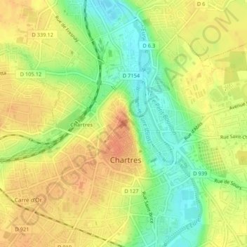 Carte topographique Chartres Cathedral, altitude, relief