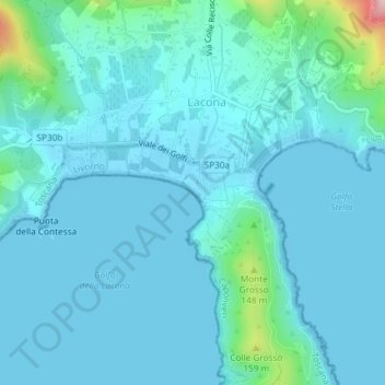 Carte topographique Spiaggia di Lacona, altitude, relief
