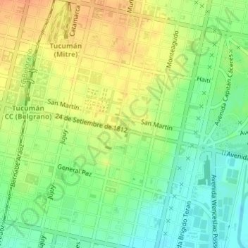 Carte topographique Plaza Independencia, altitude, relief