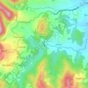 Carte topographique Diga di Arezzo, altitude, relief