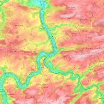 Carte topographique Dinant, altitude, relief