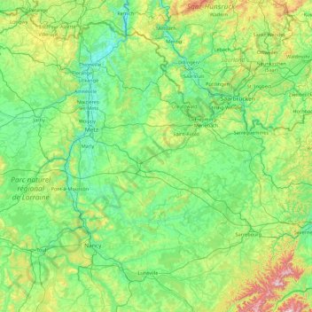 Carte topographique Moselle, altitude, relief