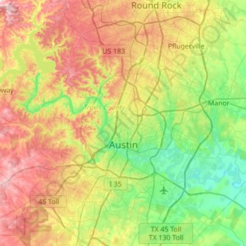 Austin Texas Elevation Map Carte Topographique Austin, Altitude, Relief