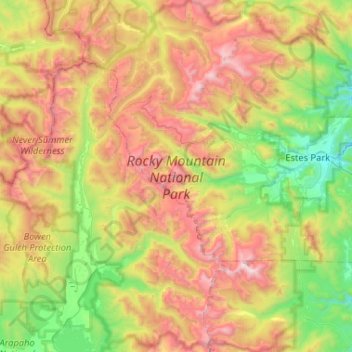 Rocky Mountain National Park Elevation Map Carte Topographique Rocky Mountain National Park, Altitude, Relief